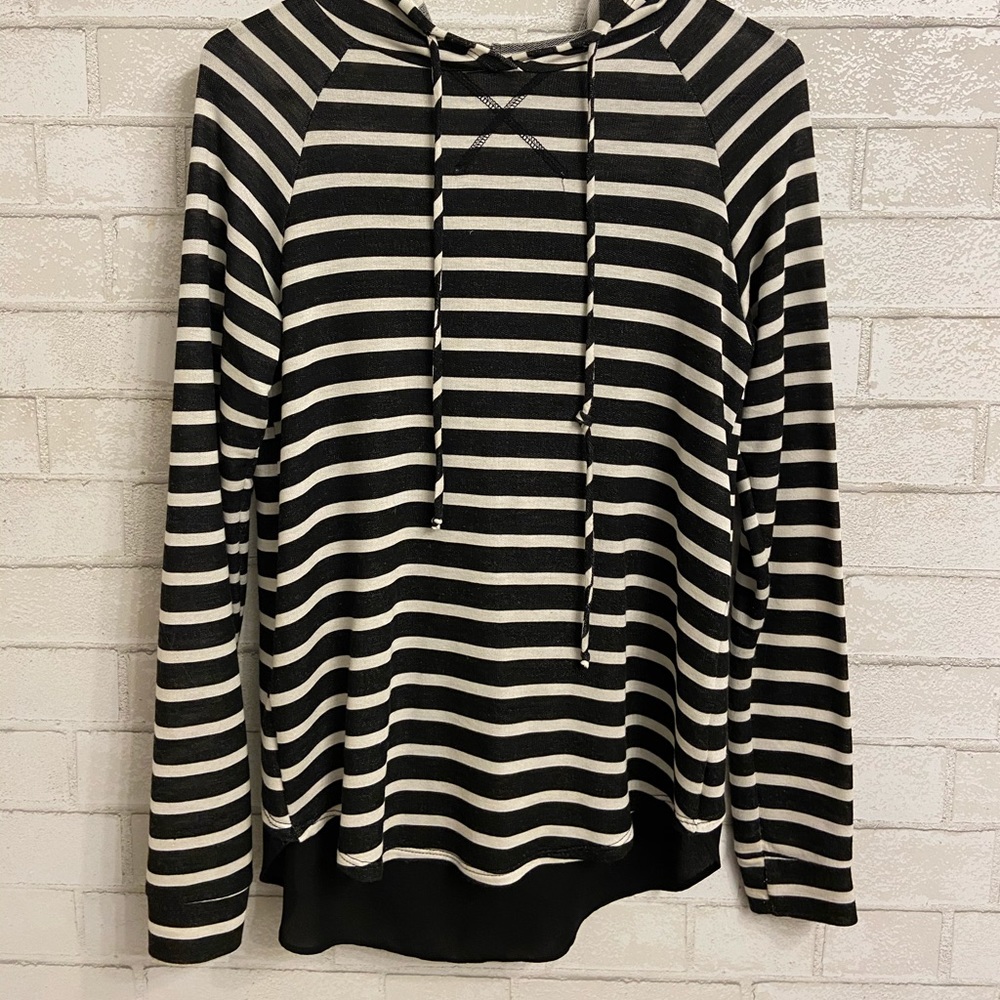 Striped Hooded Long-sleeve Blouse